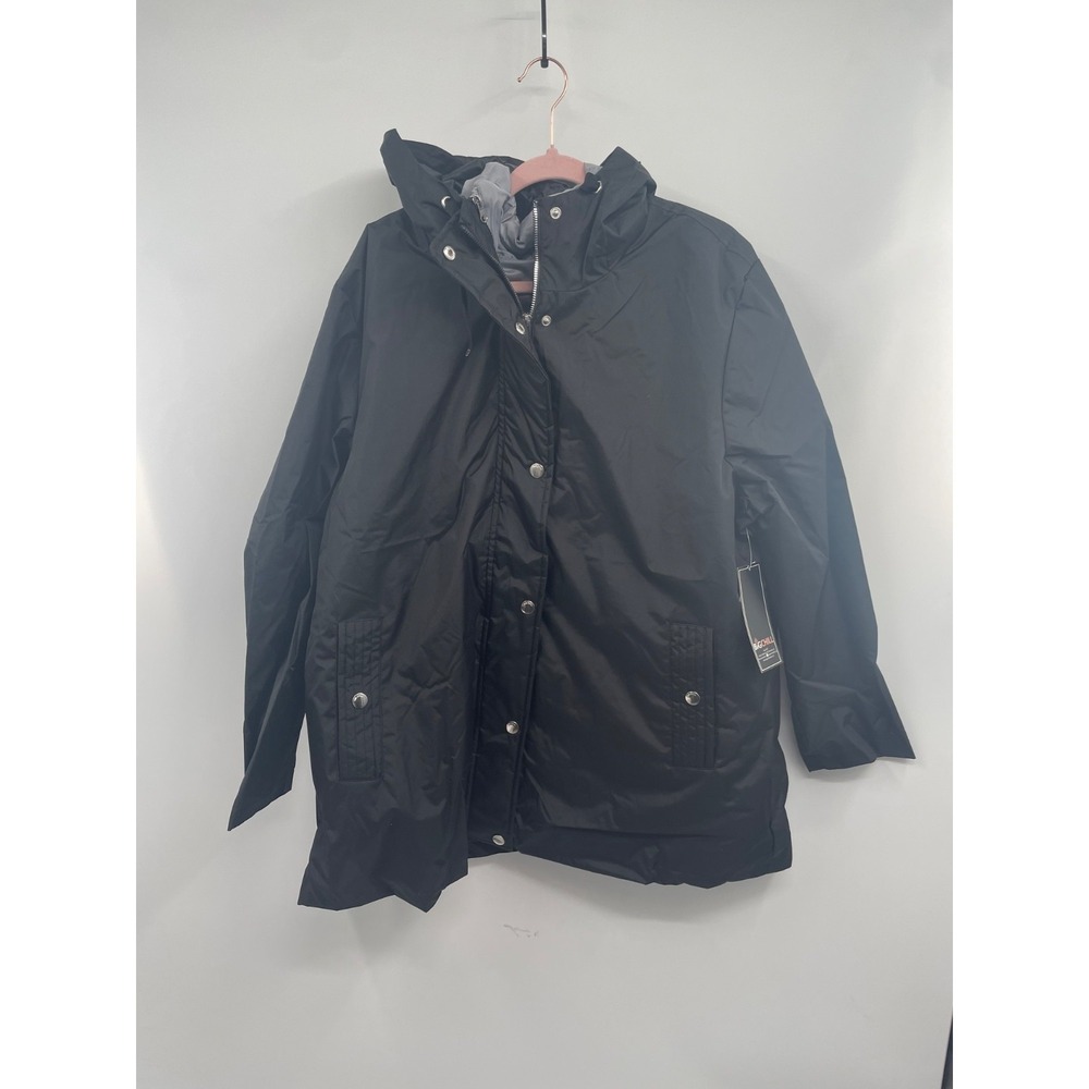 Big Chill Rain Jacket Womens 2X Plus Black Lightweight Waterproof Hooded NWT